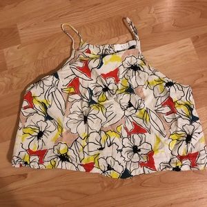 Astr Linen Floral Crop Top